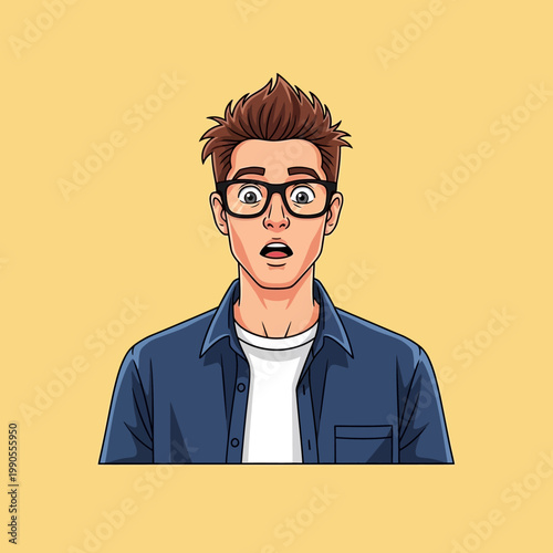 Surprised Cartoon Man with Glasses.