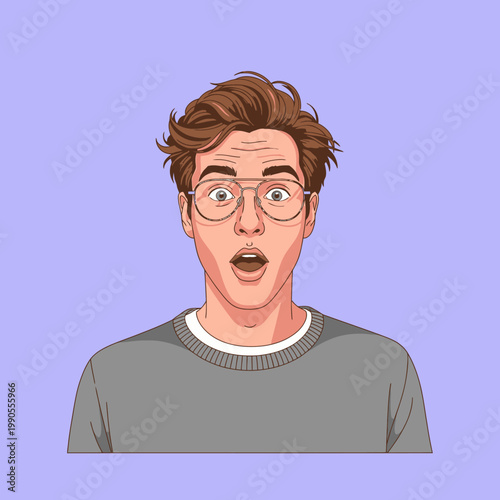 Surprised cartoon man with shocked expression.