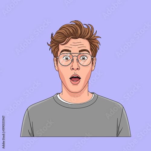 Surprised cartoon man with shocked expression.