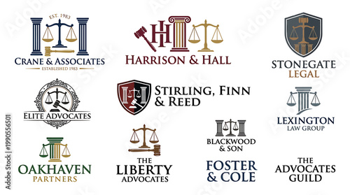Legal Logos: A collection of various logos associated with legal practices, showcasing designs and branding elements commonly used in the industry.