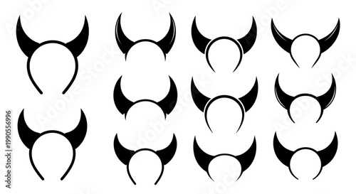 Collection of Black Devil Horn Headband Illustrations with a White Background