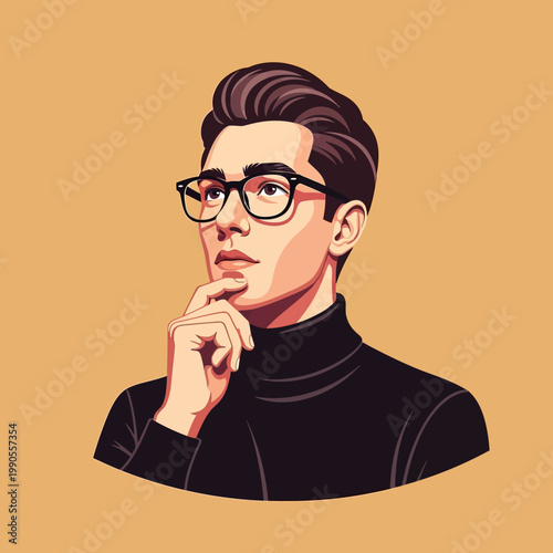 Man Wearing Glasses Thinking Deeply.