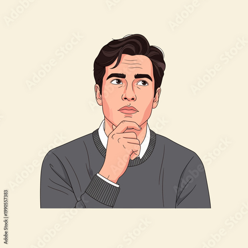 Man with Hand on Chin Thinking.
