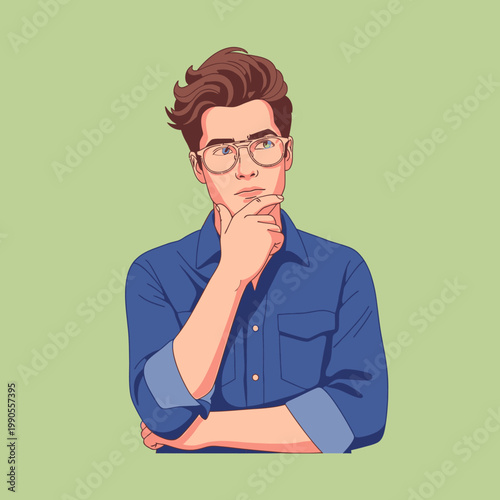 Man with Hand on Chin Thinking.