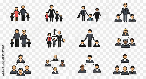 Family and Business Organization Icons Representing Structure and Hierarchy.