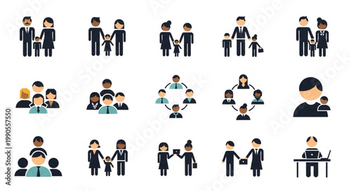 Diverse Group of People Icons Representing Family and Community.