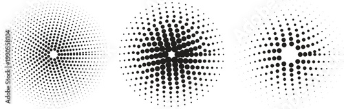 Minimalist dotted circle element pack with geometric radial burst and pop art style vector Isolated on transparent background.