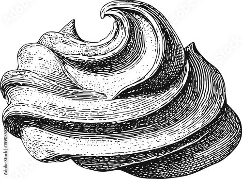 Whipped cream swirl illustration detailed vintage dessert topping element, smooth texture and creamy dessert decoration design