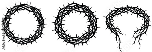 thorn crowns, crown of thorns, black vector icons, christian symbols, religious graphics