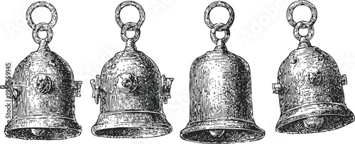 Vintage diving helmet illustration set retro antique deep sea diving equipment detailed engraving historical underwater exploration gear