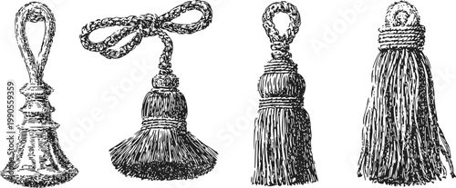 vintage decorative tassels set hand drawn ornamental cord accessories with loops and fringes for upholstery and fashion
