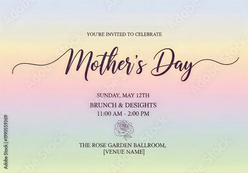 Mothers day brunch invitation card with pastel gradient background