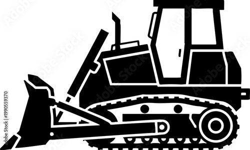 Black bulldozer silhouette icon on white background