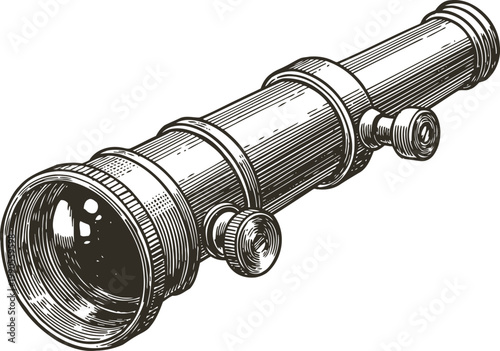 Vintage brass spyglass telescope with detailed engraving and classic nautical design