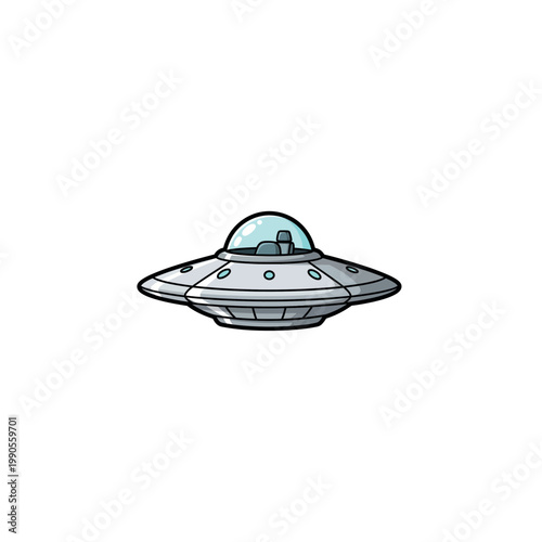 Cartoon style UFO flying saucer spacecraft.