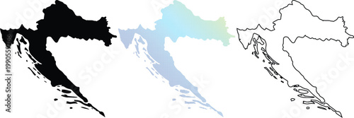 Konstfotografi Comprehensive Croatia Map Collection featuring Solid Black Silhouette, Blue Pixe