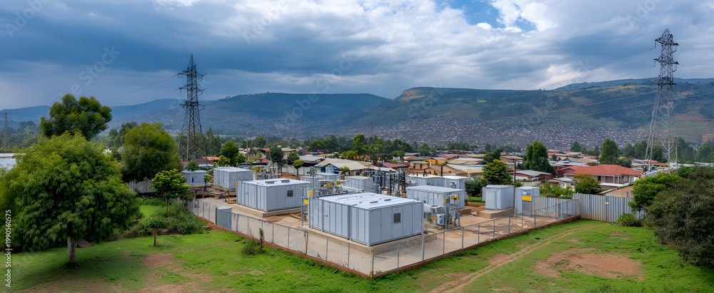 Fototapeta premium Decentralized power solutions strengthen community resilience through sustainable green microgrids.