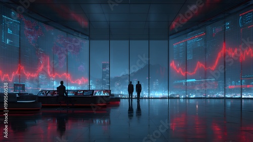 Cybersecurity threat monitoring dashboard pulses with urgent energy as experts tense amidst neon glow