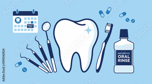 Dental Hygiene and Oral Care Flat Design Vector Illustration Icons