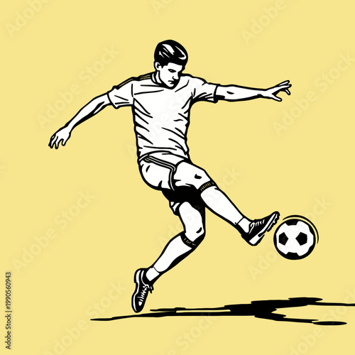 A soccer player executing a powerful kick during a match with determination