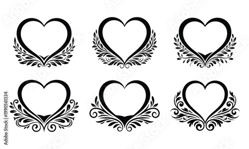 Floral Heart Frame Set, Botanical Heart Frame Collection, Decorative Floral Heart Border Frame, Elegant Heart Monogram Frame Bundle