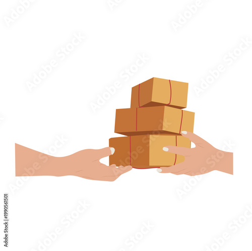 hand over the package.Deliveryman handing over a cardboard box of deliveries 
