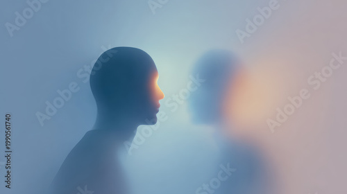 Abstract mental health concept silhouette light reflection face stress