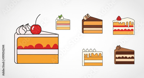 Assortment of Delicious Sliced Cakes with Toppings.