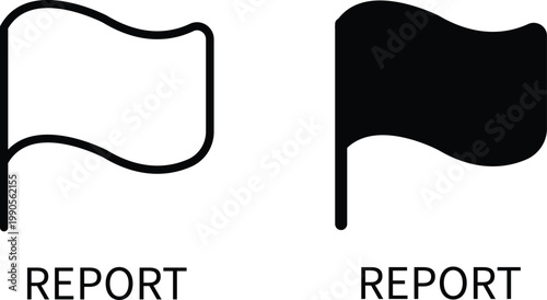 Report icon set in outline and solid black style, flag symbol for website navigation, mobile app interface design element, flag content, flag post button. Vector illustration icon design.