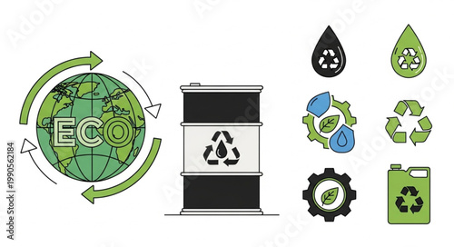 Eco friendly symbols and recycling icons for environmental protection.