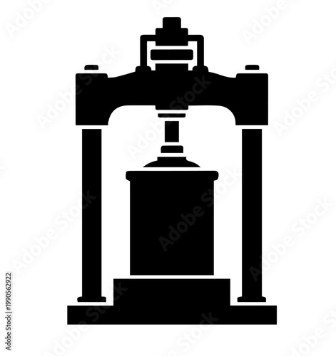 Modern Hydraulic Press Industrial Machine Silhouette Vector Illustration Heavy Duty Compression Equipment Icon Design for Manufacturing and Metalworking Business