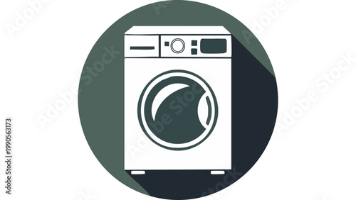 Modern washing machine appliance with front loading door design for household laundry cleaning usage vector