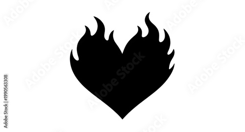flaming heart, heart on fire, love symbol, passion icon, burning heart, fire heart silhouette, romantic symbol, intense emotion, heat icon, black flame heart, tattoo design, dramatic heart, emotional 