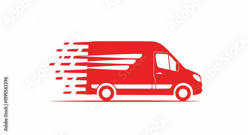 Delivery truck icon with motion lines and red van silhouette for fast shipping and logistics branding
