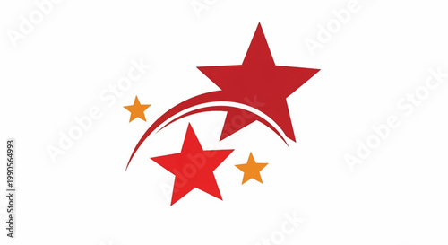 Stars and arc banner logo icon with red star shapes and golden accent stars on clean white background