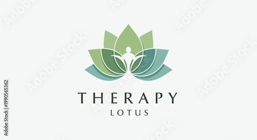 Therapy lotus logo green and blue petal design with human figure inside