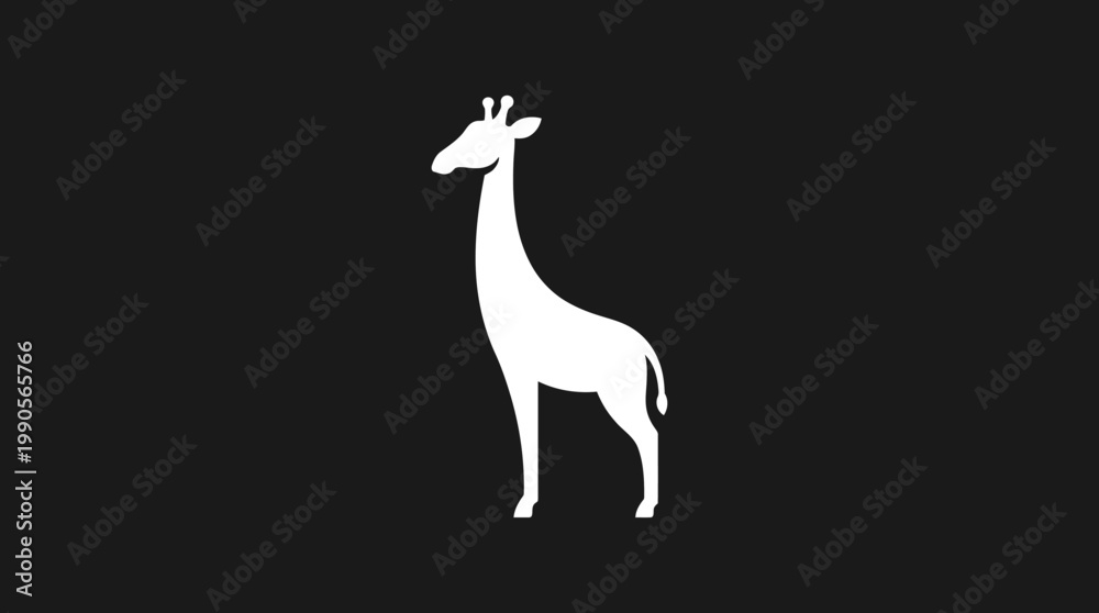 Fototapeta premium White giraffe silhouette against black background minimalist design