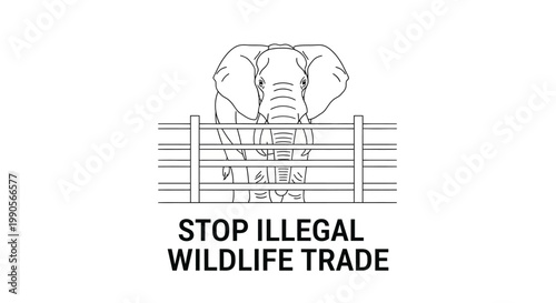Illustration of an elephant behind a fence with the text Stop Illegal Wildlife Trade.