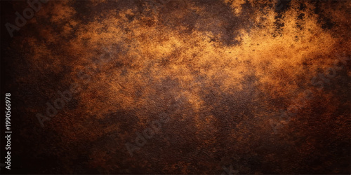 An aged and grungy dark brown wallpaper design features a rough textured surface of old rusty metal with a vintage paint pattern and antique dirty wall art