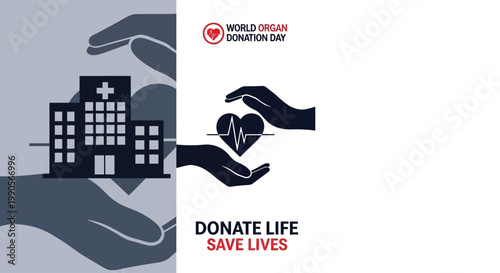 World Organ Donation Day Hospital Heart Hands Symbol.