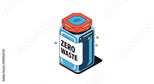 Glass storage jar with a red lid featuring a Zero Waste label used for eco friendly and sustainable lifestyle promotion.