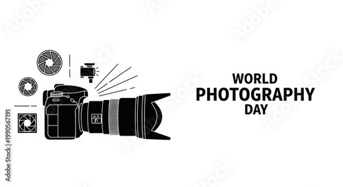 World Photography Day Celebration with Camera Equipment Illustration.