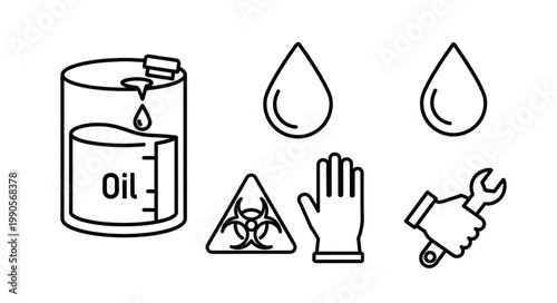 Set of icons representing oil industry and safety symbols.