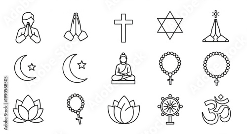 Collection of Religious Symbols and Icons Representing Faith.