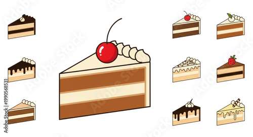 Collection of Delicious Slices of Cake with Toppings.