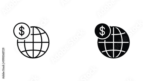 Global finance and international money transfer concept vector icon set