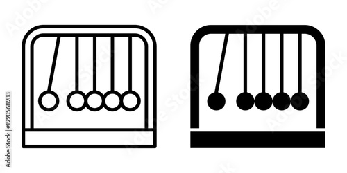 Pendulum icon set. Black and white illustration of a Newton's cradle to represent physics and motion. vector illustration on white background
