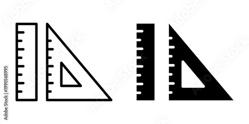 Ruller icon set. Black and white icons of rulers and triangular scales. vector illustration on white background