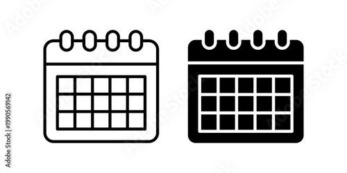 Calendar icon set. Black and white calendar icons representing scheduling and planning. vector illustration on white background