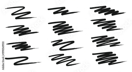 Black scribble lines, hand drawn strokes, abstract vector graphics, illustration elements